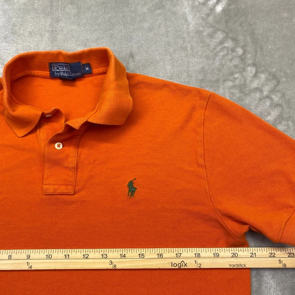 Polo Ralph Lauren Mens Orange‎ Short Sleeve Pique Polo Shirt Green Pony Size M